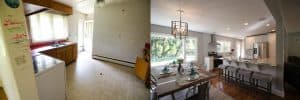 Kitchen and dining area before and after images