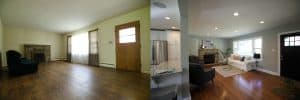 Living room before and after joppa road renovation and flip