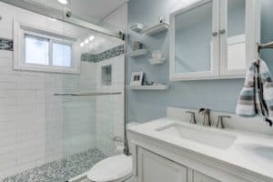 Toilet and new appliances in bathroom remodel