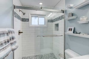 Bathroom view renovation with tile work