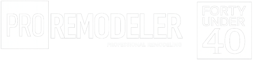 Logo with 'PRO REMODELER' in large letters, 'Professional Remodeling' subtitle, and a 'Forty Under 40' badge on the right.